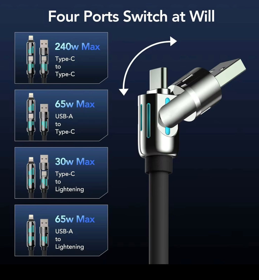 2.0metre LONG ULTRA FAST CHARGING CABLE - USB- TYPE C - LIGHTING - COMPATIBLE WITH BOTH ANDROID AND APPLE DEVICES.