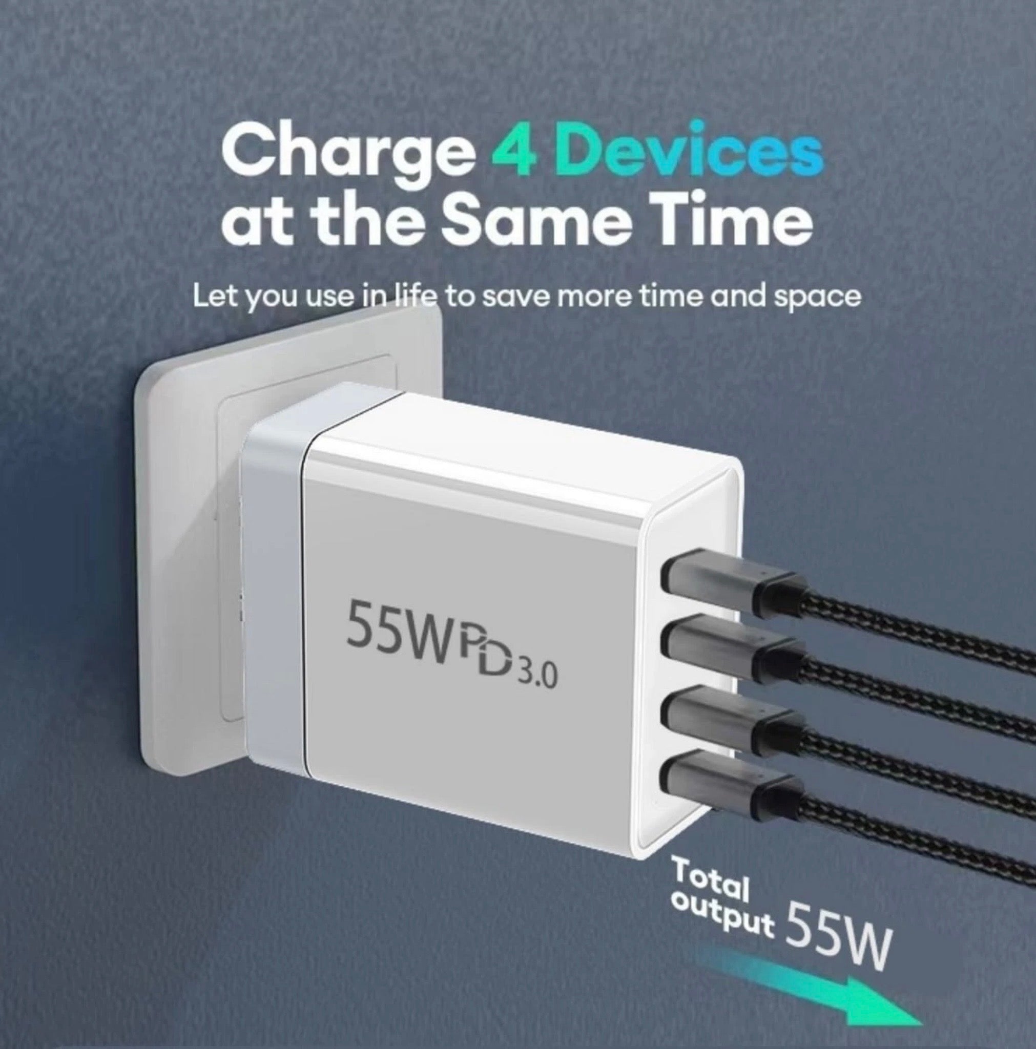 FAST CHARGER - 4 PORTS 2X USB AND 2 X TYPE C