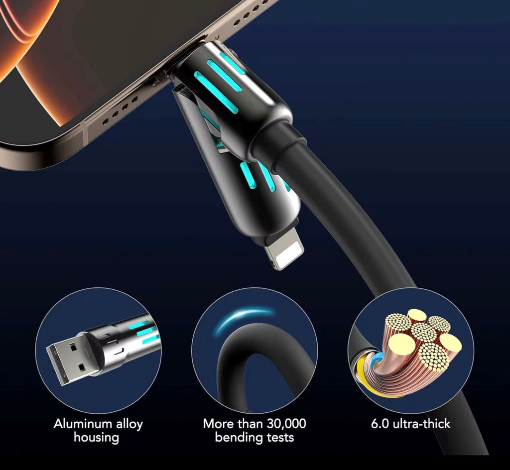 2.0metre LONG ULTRA FAST CHARGING CABLE - USB- TYPE C - LIGHTING - COMPATIBLE WITH BOTH ANDROID AND APPLE DEVICES.