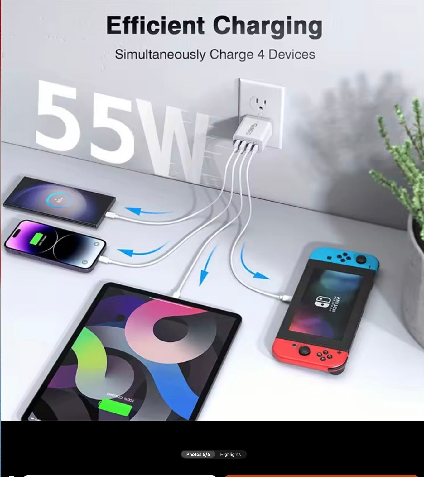 FAST CHARGER - 4 PORTS 2X USB AND 2 X TYPE C