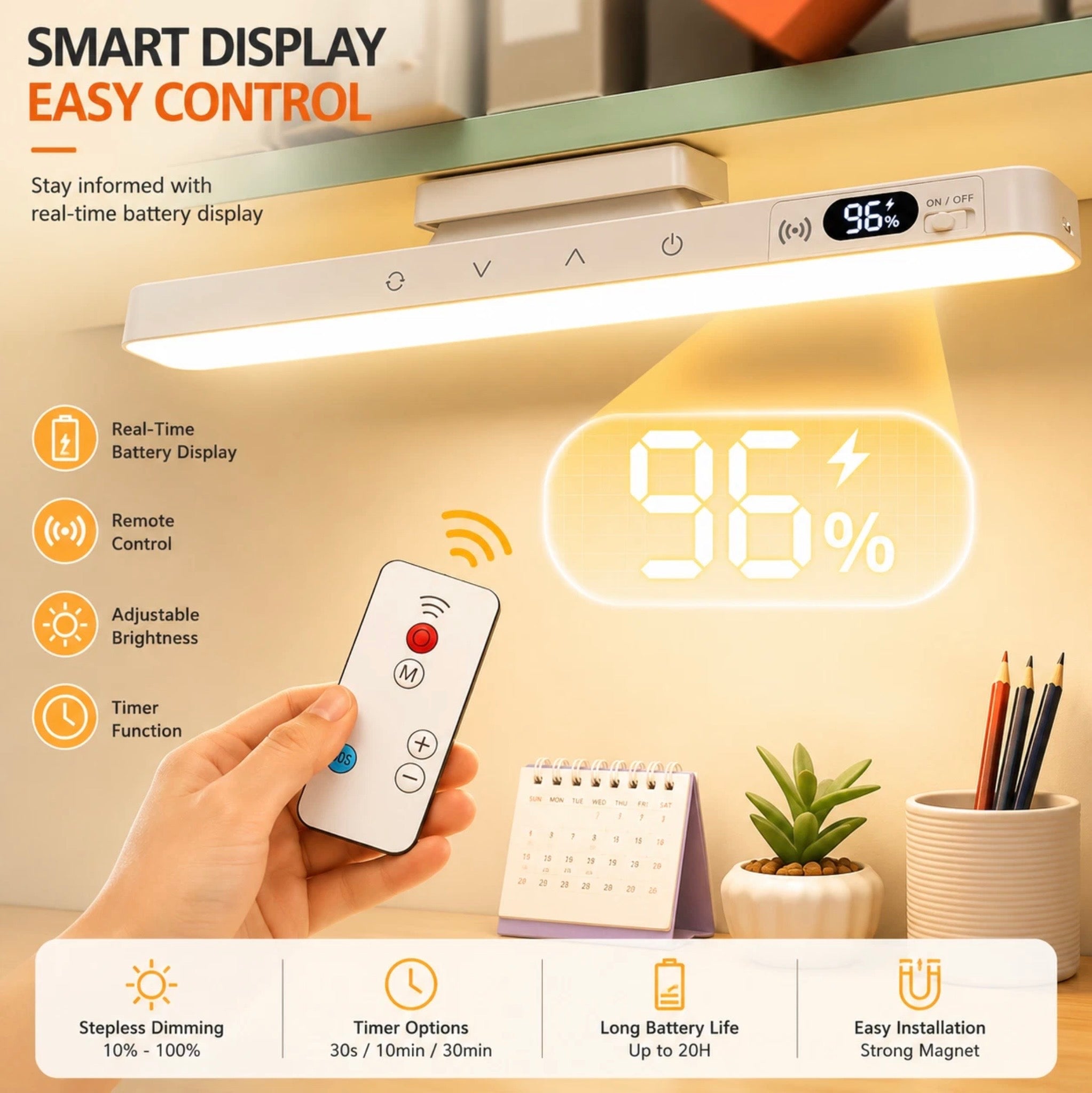 6000K RECHARGEABLE REMOTE CONTROL DIMMABLE STRIP LIGHT