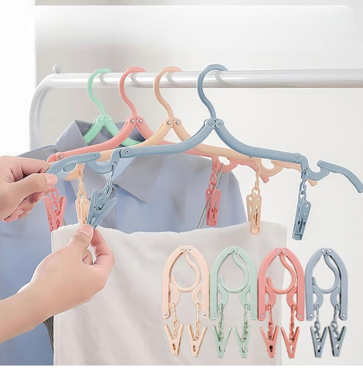 FOLDING CLOTHES HANGERS INCORPORATING CLOTHES PEGS