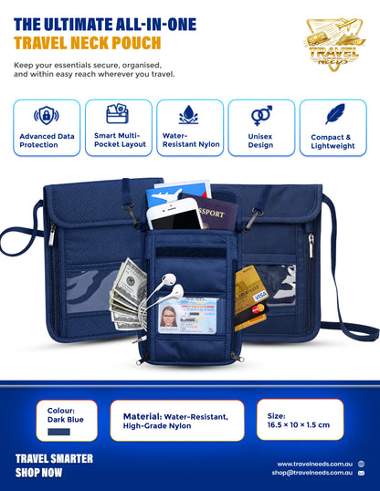 PASSPORT,CARDS AND VALUABLES NECK POUCH