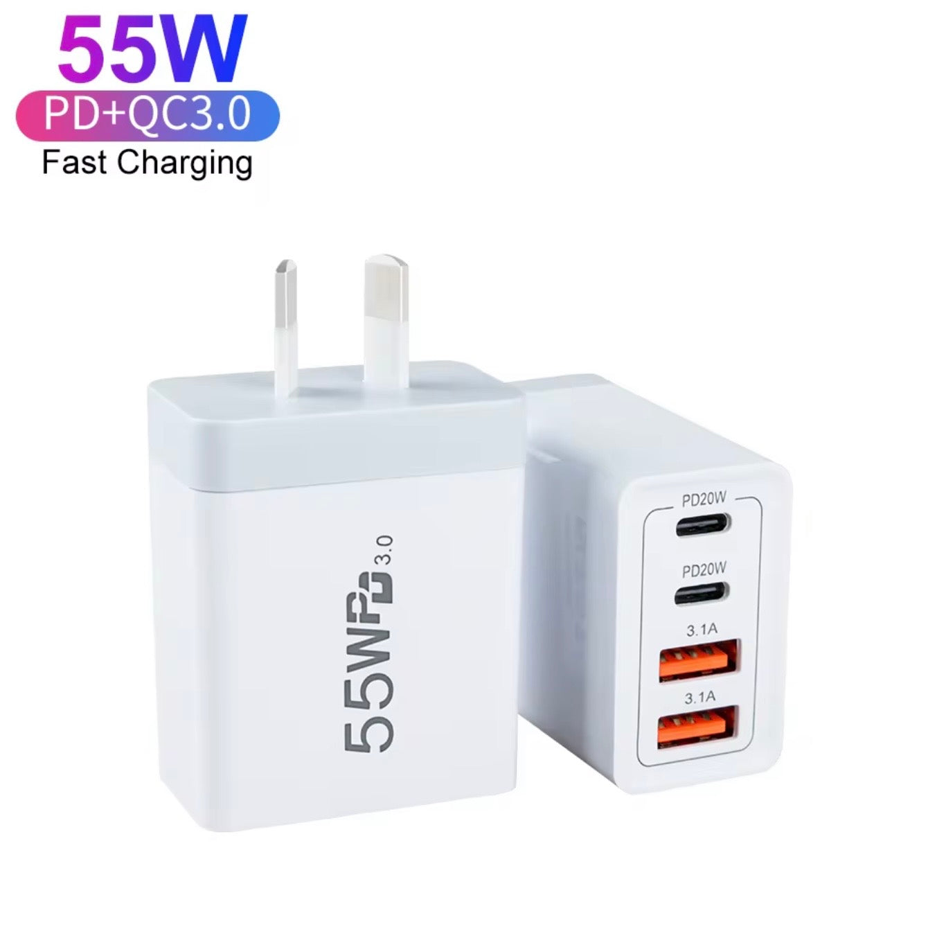 FAST CHARGER - 4 PORTS 2X USB AND 2 X TYPE C