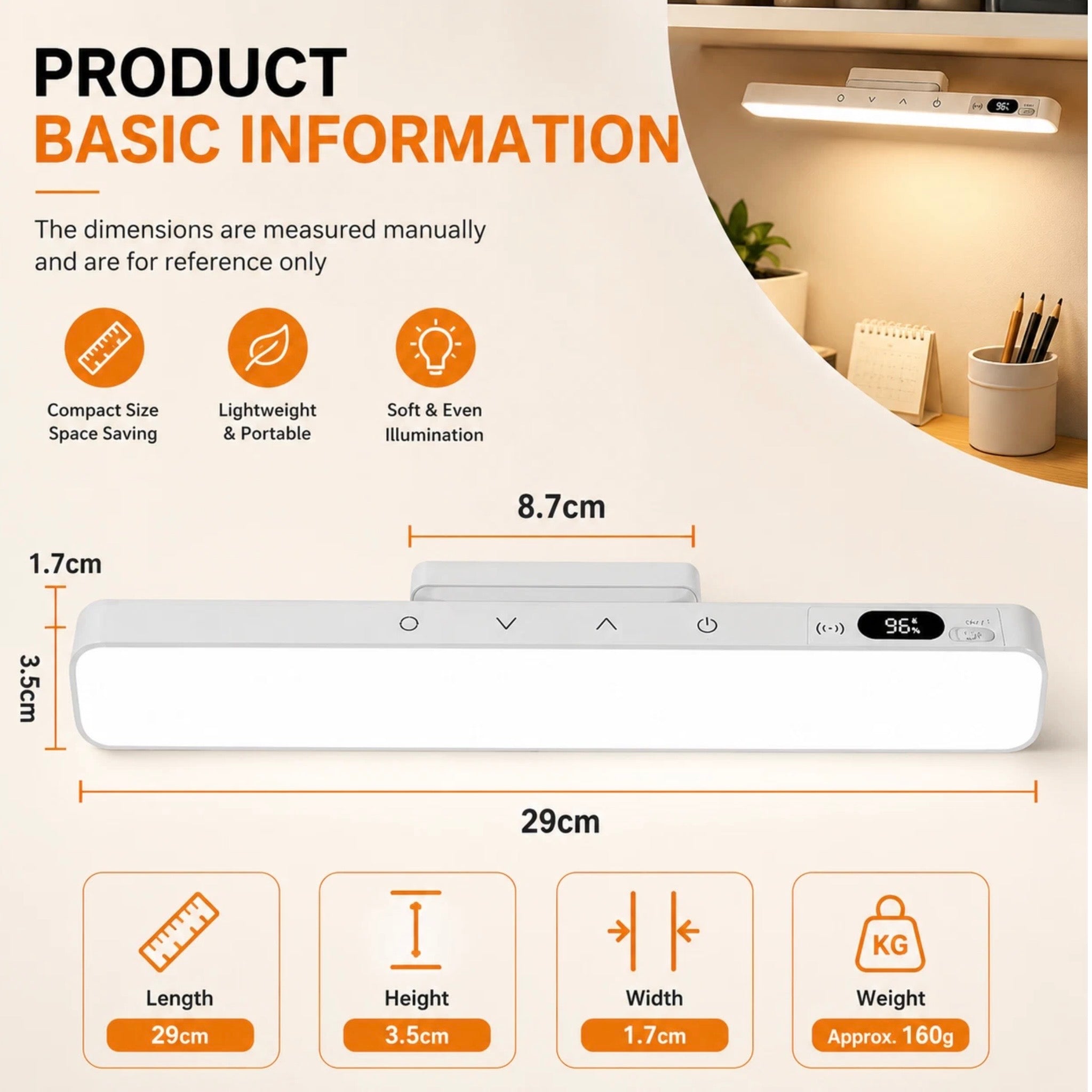 6000K RECHARGEABLE REMOTE CONTROL DIMMABLE STRIP LIGHT